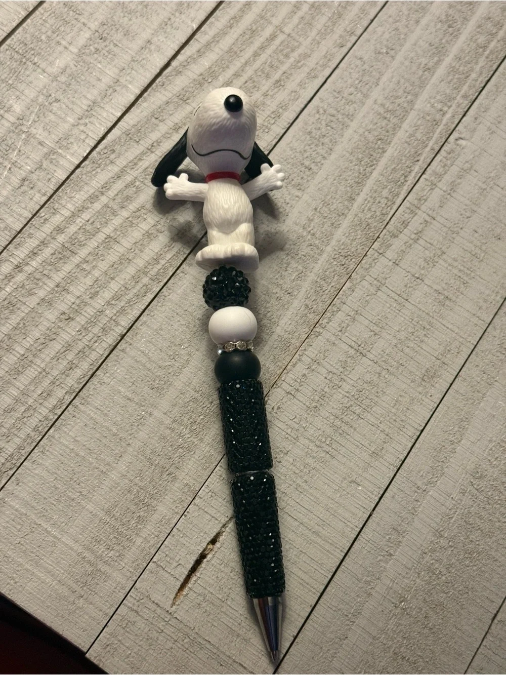Black & White Dog Character Dog Toy with Beaded Handle snoopy